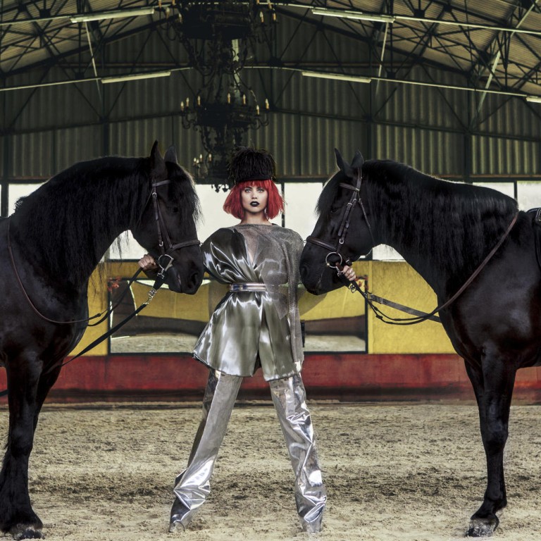 AURELIE DEMEL Jacket, HK$60,300. IRIS VAN HERPEN Dress, HK$35,850. JEAN PAUL GAULTIER Belt. Price on request. GARETH PUGH Thigh-high silver boots. Price on request
