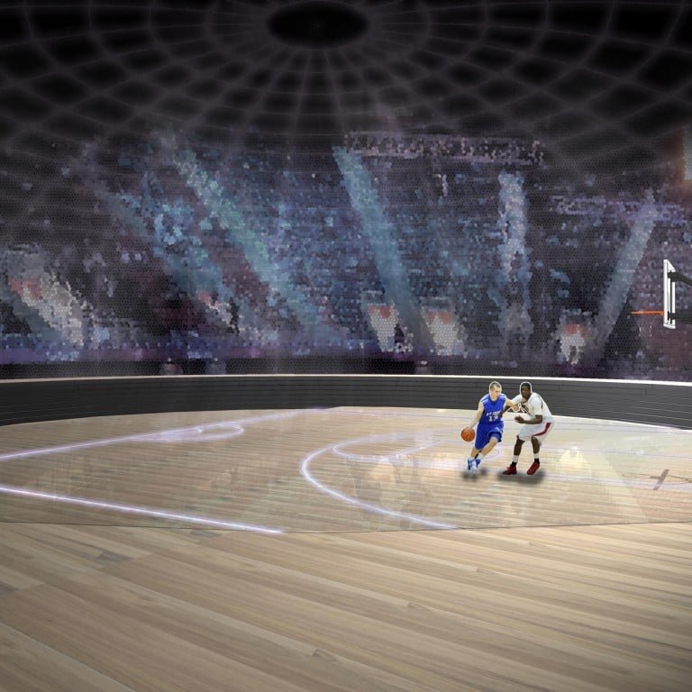 The digital gaming arena, with hi-tech screens on all surfaces, creates an interactive 3D environment. It can be turned into a basketball court. Illustration: Anzon Wong