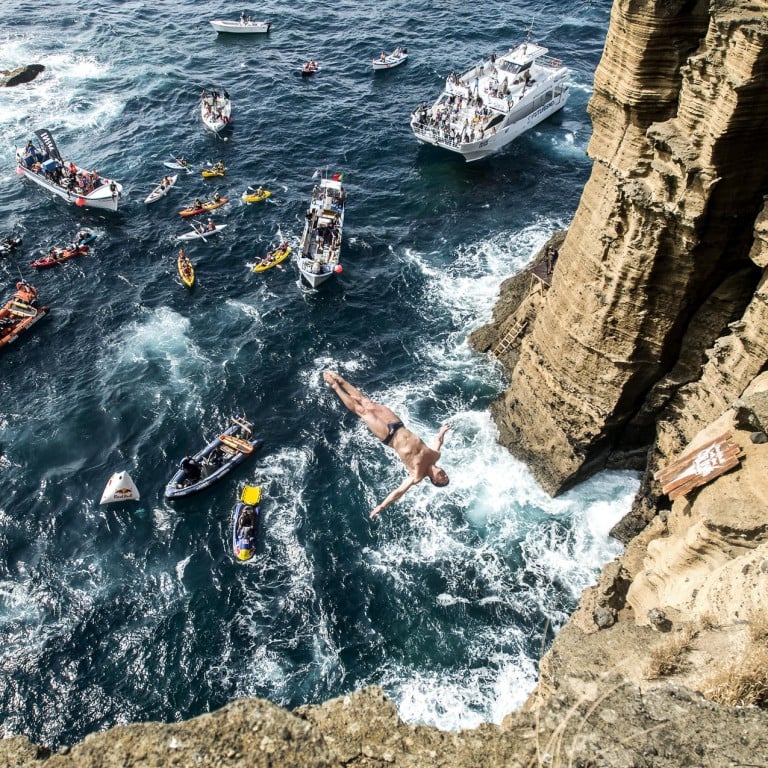 Professional diver David Colturi dives off a high cliff. Photos: Red Bull Media House; Thinkstock