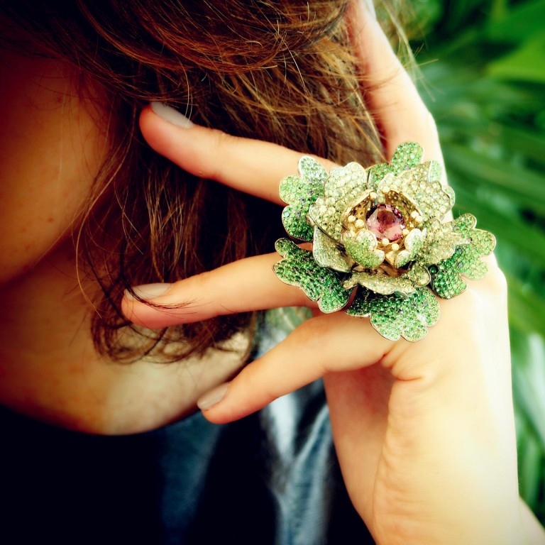 Cabbage rose tsavorite ring from the multibrand fine-jewellery site Plukka