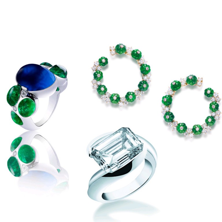 Clockwise from above left: the Galet ring is a bold design; finely crafted Medley earrings; a clean-cut and sleek ring from the Alexandre Reza House. Photos: Katrin Baumann