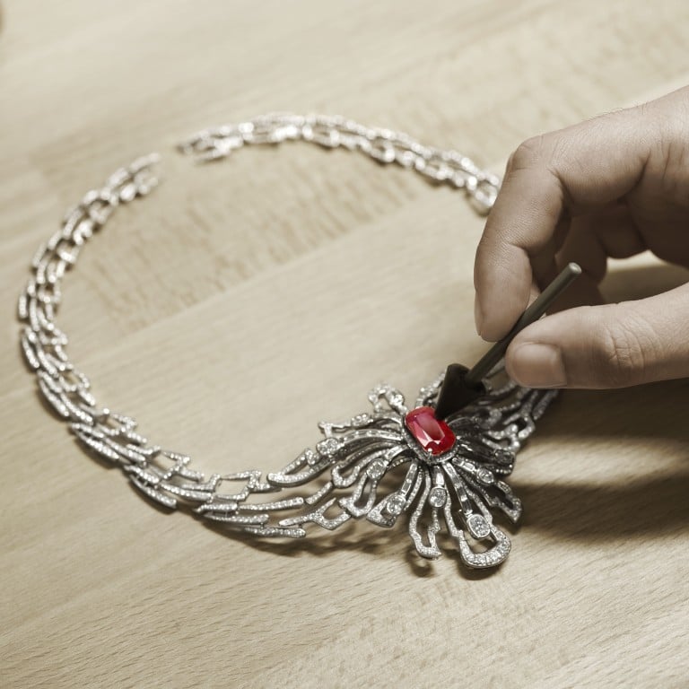 The making of the Wings of a Dragonfly ruby necklace.