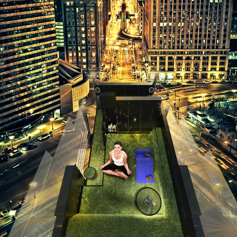 The detox pod can be placed on the user’s rooftop and includes space for meditation, yoga or simply chilling out. It comes with a Bang & Olufsen sound system, a built-in refrigerator and is stocked with healthy snacks and good reads. Illustrations: Anzon Wong