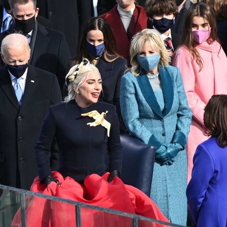 US Singer Lady Gaga arrives to sing the US National Anthem during the 59th Presidential Inaguruation on January 20, 2021, at the US Capitol in Washington, DC. (Photo by Brendan SMIALOWSKI / AFP)