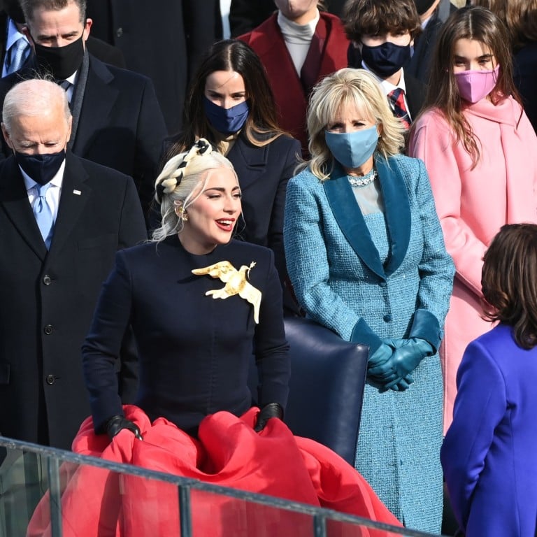 US Singer Lady Gaga arrives to sing the US National Anthem during the 59th Presidential Inaguruation on January 20, 2021, at the US Capitol in Washington, DC. (Photo by Brendan SMIALOWSKI / AFP)