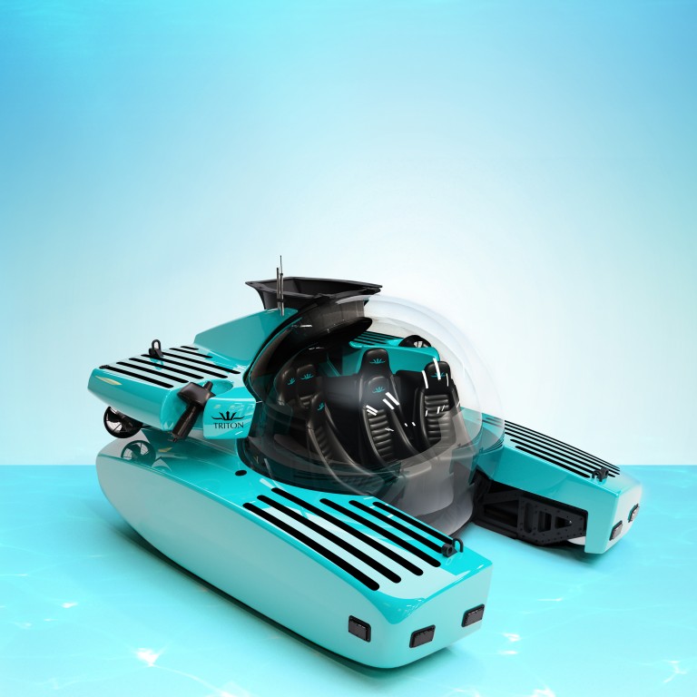 The first Triton 3300/6, a six-seat personal submarine, in Tiffany Blue. Photo: Nick Verola