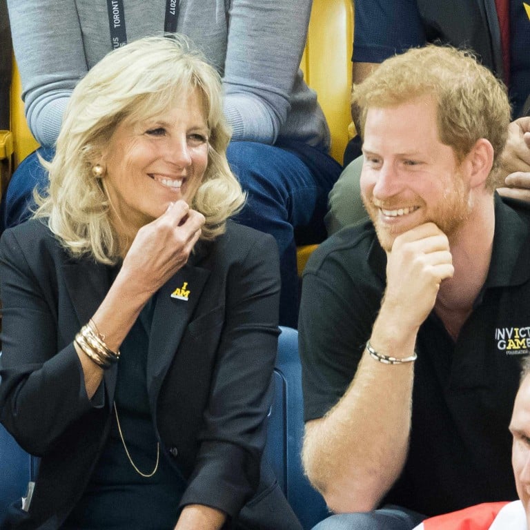 Jill Biden and Prince Harry attend the wheelchair basketball final on day eight of the Invictus Games Toronto 2017. Photo: Getty Images