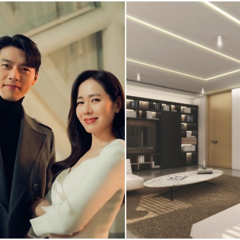 Hyun Bin, Son Ye-jin and the living room of Hyun’s new penthouse in Walkerhill Podo Ville. Photos: @Tukkatamickie37/Twitter, Walkerhill Podo Ville