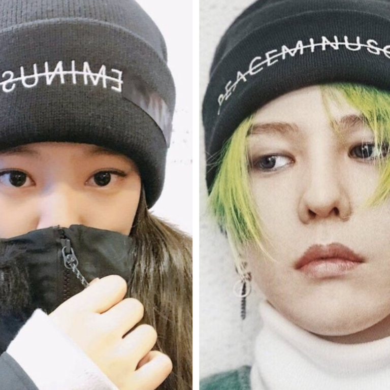 K-pop’s Jennie and G-Dragon haveoften been seen wearing the same fashion pieces – including this knit cap from his brand Peaceminusone. Photo: @_randomBP_/Twitter