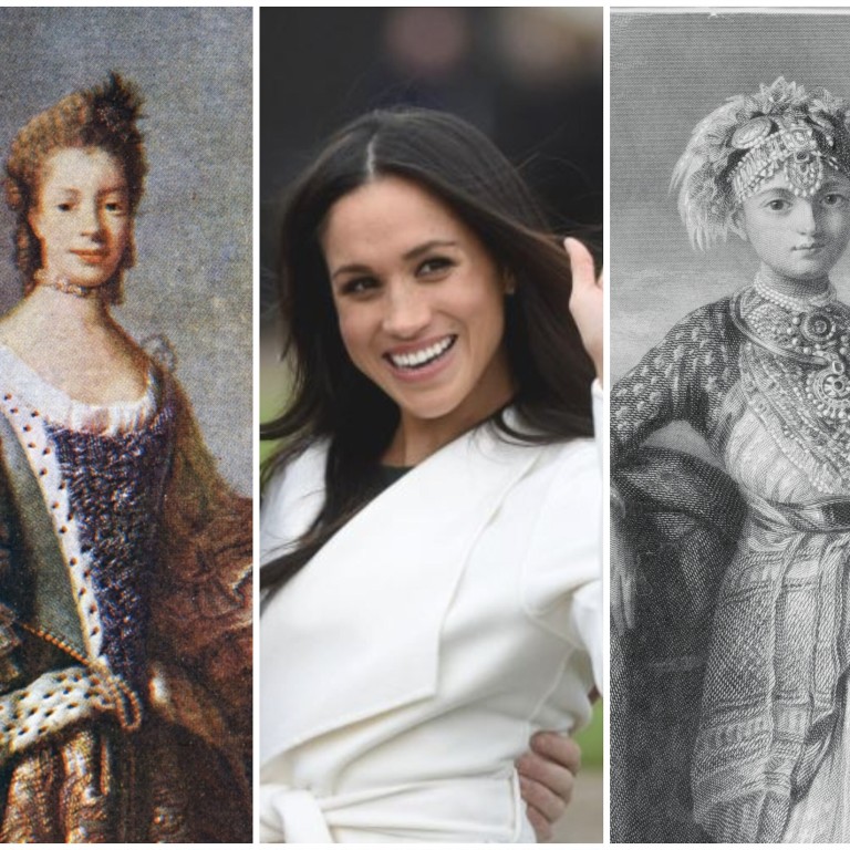 Portrait of Charlotte of Mecklenburg-Strelitz, Meghan Markle, The Princess Victoria Gouramma of Coorg. Photo: Universal History Archive/Universal Images Group via Getty Images, EPA-EFE, Bettmann Archive via Getty Images