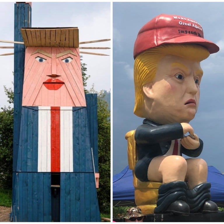 Former president Trump has inspired many statues over the years, including ones of him naked or sitting on a gold toilet. Photos: @globalissueswe; @sarahbishi/Twitter, @trumpstatueinitiative/Instagram