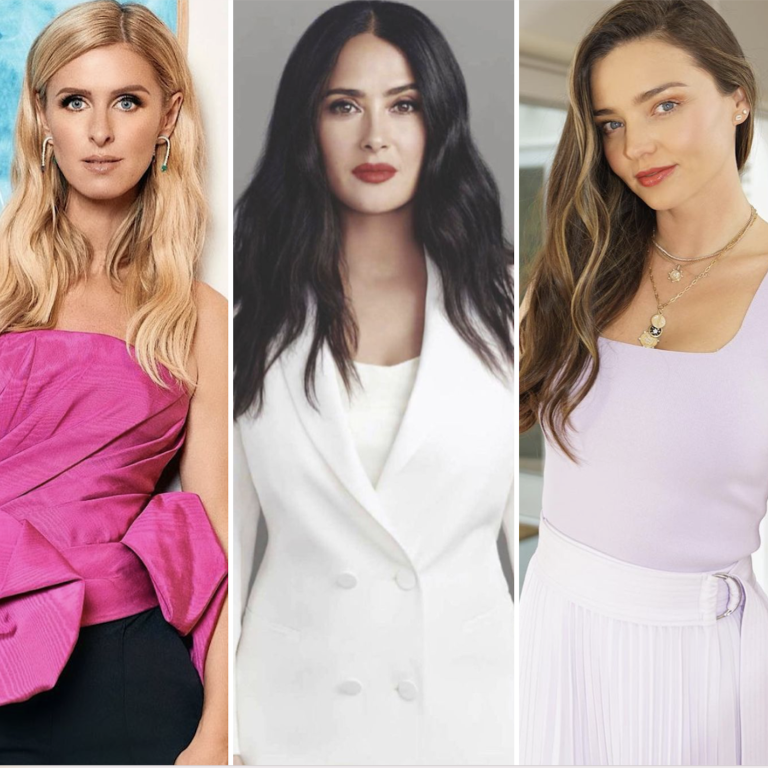 Nicky Hilton Rothschild, Salma Hayek, Miranda Kerr and Grimes all have one thing in common – a super rich significant other. Photos: @nickyhilton; @salmahayek; @mirandakerr/Instagram, Getty Images