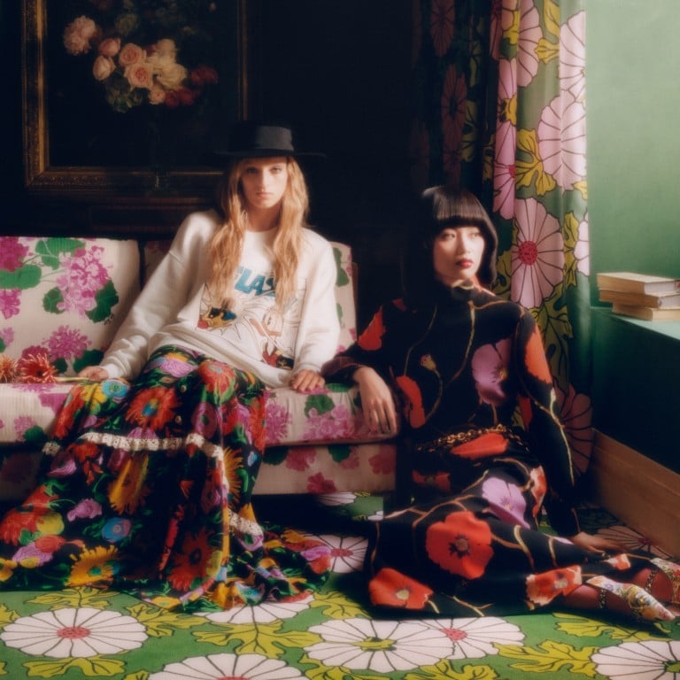 Gucci’s Epilogue collection features the bold 60s and 70s floral designs of Ken Scott. Photo: Gucci