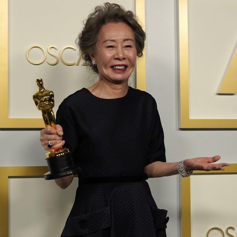 Youn Yuh-jung, winner of best actress in a supporting role for Minari, poses in the press room at the 93rd annual Academy Awards ceremony at Union Station in Los Angeles – where her unguarded interview touched hearts around the world. Photo: EPA-EFE