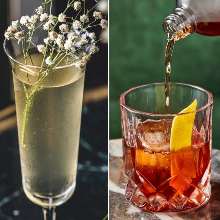 From left, three cocktails to try this summer: Queen’s Gimlet, Smoked Boulevardier and Stone Slabs. Photos: The Aubrey; The Upper Deck; Artisan Lounge.