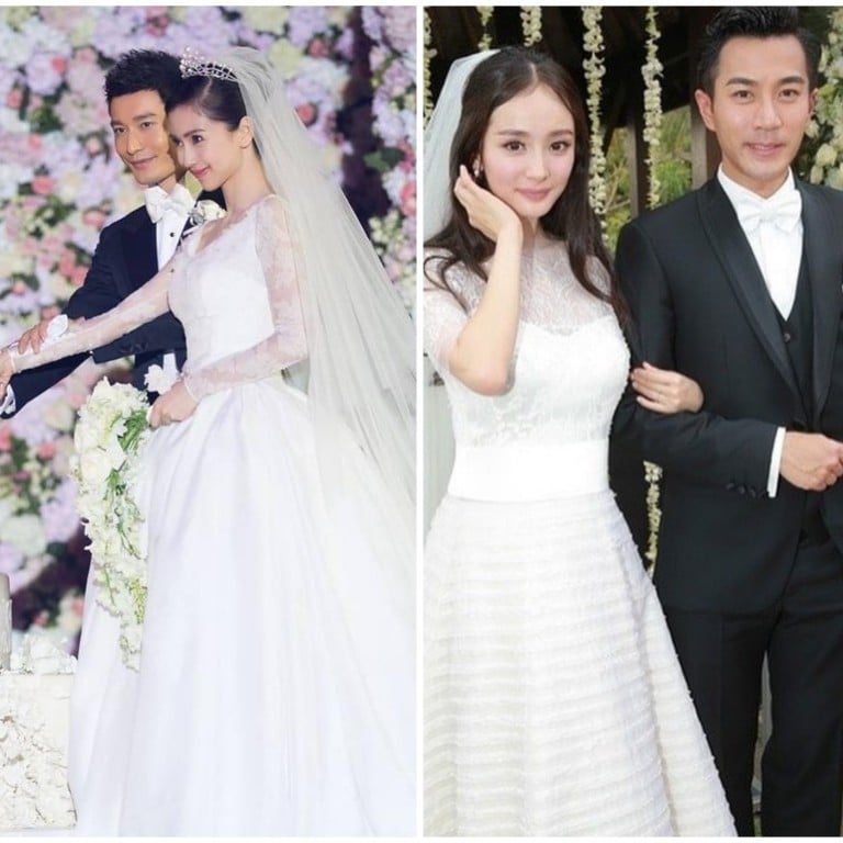 From left, the weddings of Angelababy and Huang Xiaoming, Yang Mi and Liu Kaiwei, and Wu Qilong and Liu Shishi were three of the most lavish of recent years. Photo: @thebridestory, @hawicklauandyangmi, @asiaweddingnetwork/Instagram
