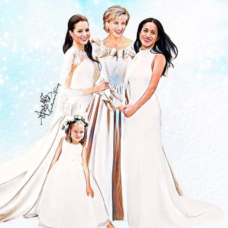 Princess Diana with her daughters-in-law Meghan Markle and Kate Middleton – one of a new series of what-if paintings by Singaporean artist Autumn Ying. Photo @autumn.ying/Instagram