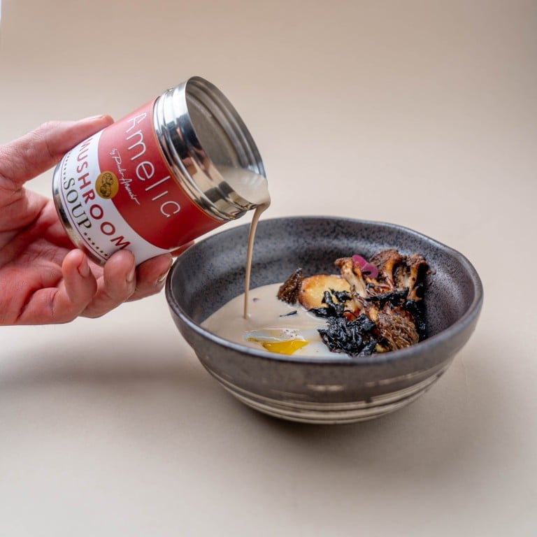 Inspired by Andy Warhol’s famous artwork Campbell’s Soup Cans, Amelia Hong Kong is offering a dish called Campbell Soup. The soup is poured table-side from a Campbell’s-style can. Photo: Amelia