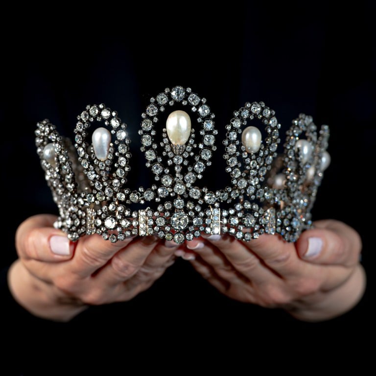 Royal Tiara from House of Savoy in natural pearl and diamonds. Photo: Sotheby’s