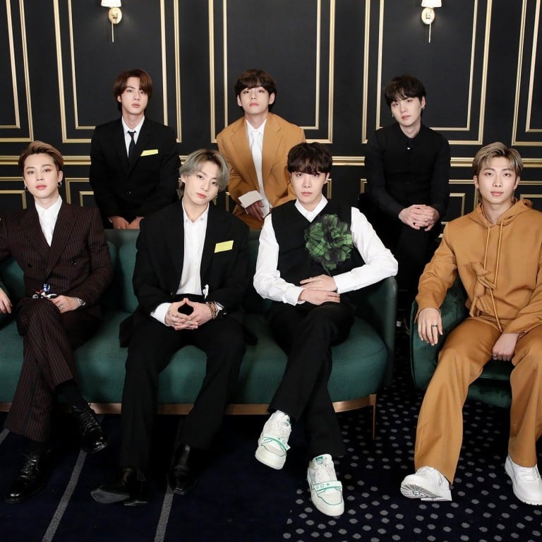 BTS appear at the 2021 Grammy Awards in a video link from South Korea. Credit: RIAA