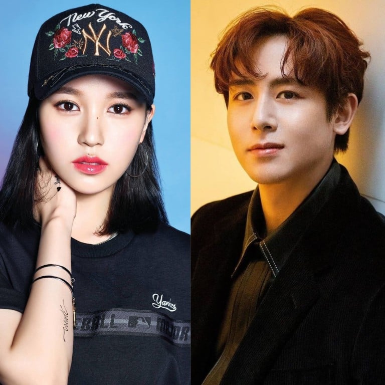Twice’s Tzuyu and Mina, and 2PM’s Nichkhun. Photos: JYP Entertainment, @nkhunnie.2pm/Instagram