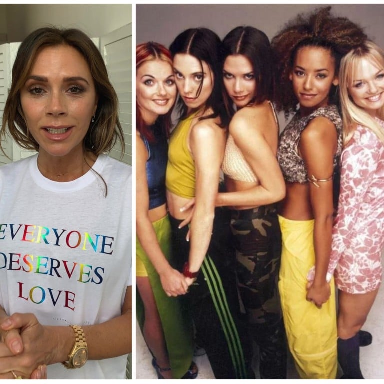 Here are 10 times the Spice Girls showed Pride over the years, from Geri Horner and Kylie Minogue’s TV kiss to Victoria Beckham’s Pride collection. Photos: YouTube, Handout, @victoriabeckham; @melaniecmusic/Instagram