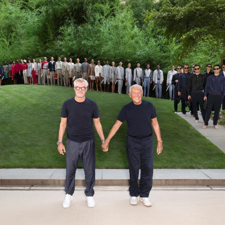 Giorgio Armani after his spring/summer 2022 menswear presentation at Milan Fashion Week. Photo: Armani