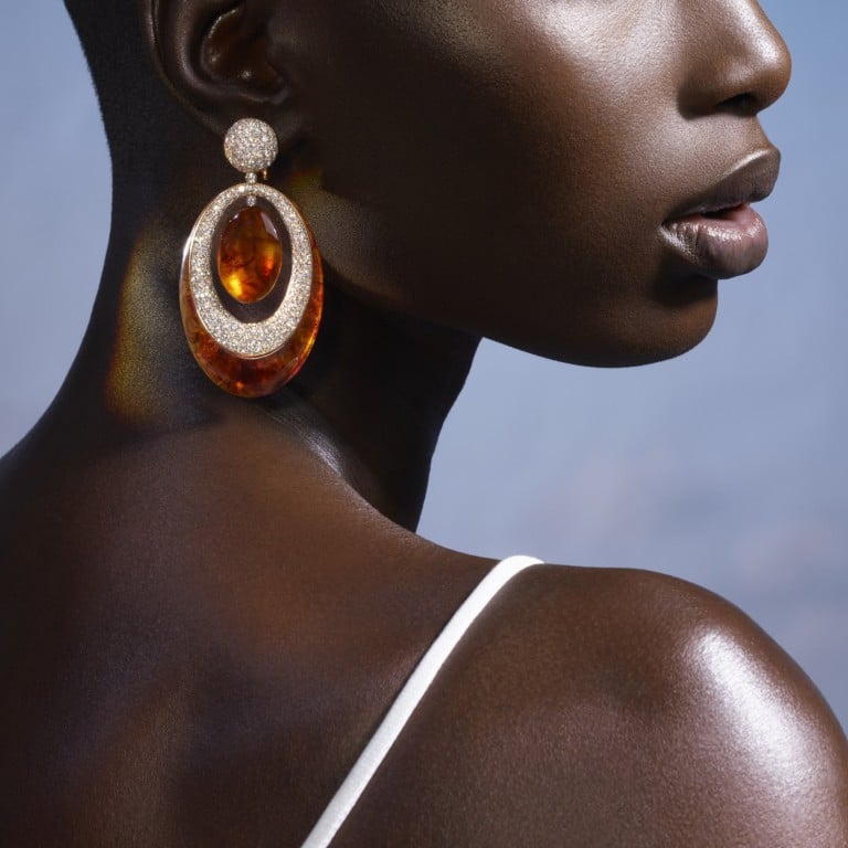 Rose gold, diamond and amber earrings from Fawaz Gruosi’s Amber collection. Photo: Fawaz Gruosi