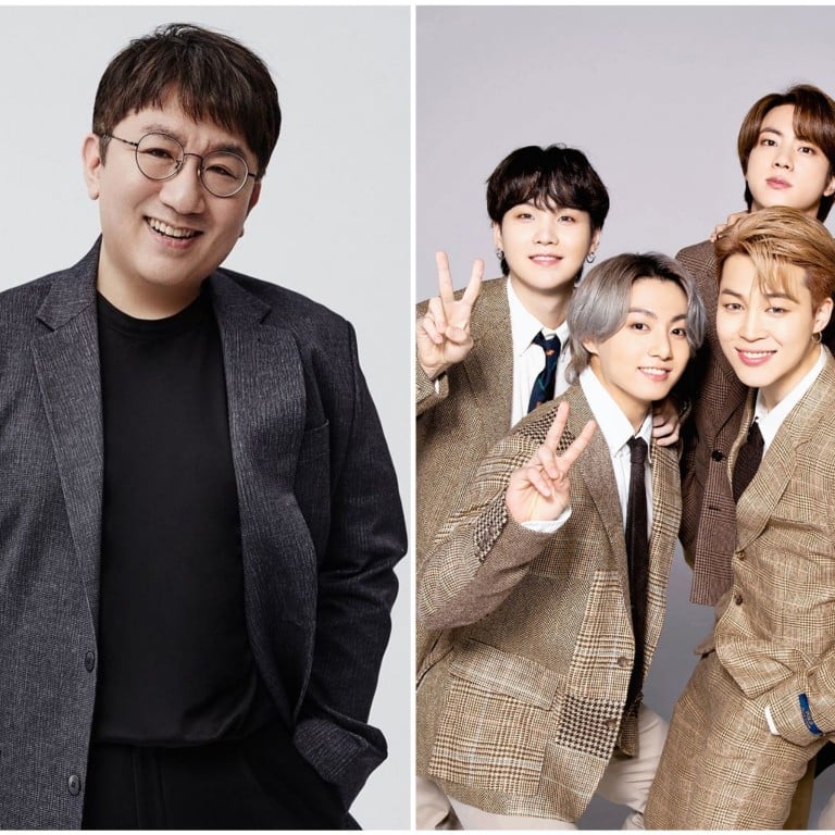 Bang Si-Hyuk and BTS. Photo: @baehitmanbang/Instagram, @bangtan.official/Facebook