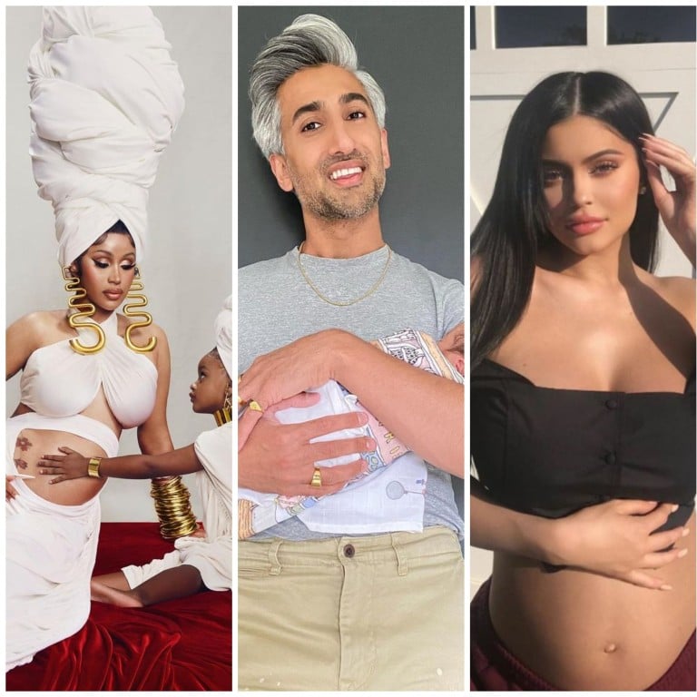Four celebs with babies on the way or in their lives: Kylie Jenner, Cardi B, Tan Trance and Leigh-Anne Pinnock. Photos: @kyliejenner, @iamcardib, @tanfrance, @leighannepinnock/Instagram