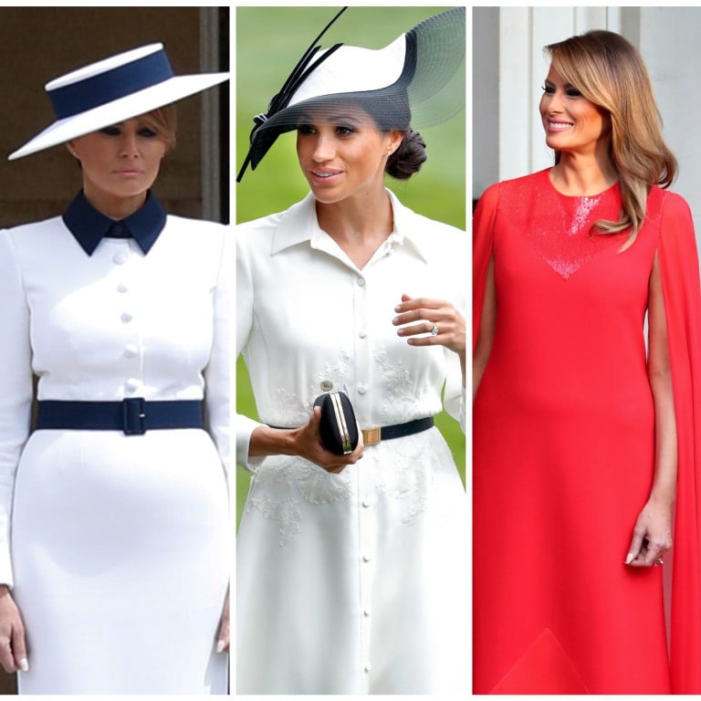 Melania Trump’s royal ensembles: the former US first lady channeled looks from Meghan Markle and Queen Letizia of Spain. Photos: AFP, AP, Getty Images, @KateBennett_DC/Twitter