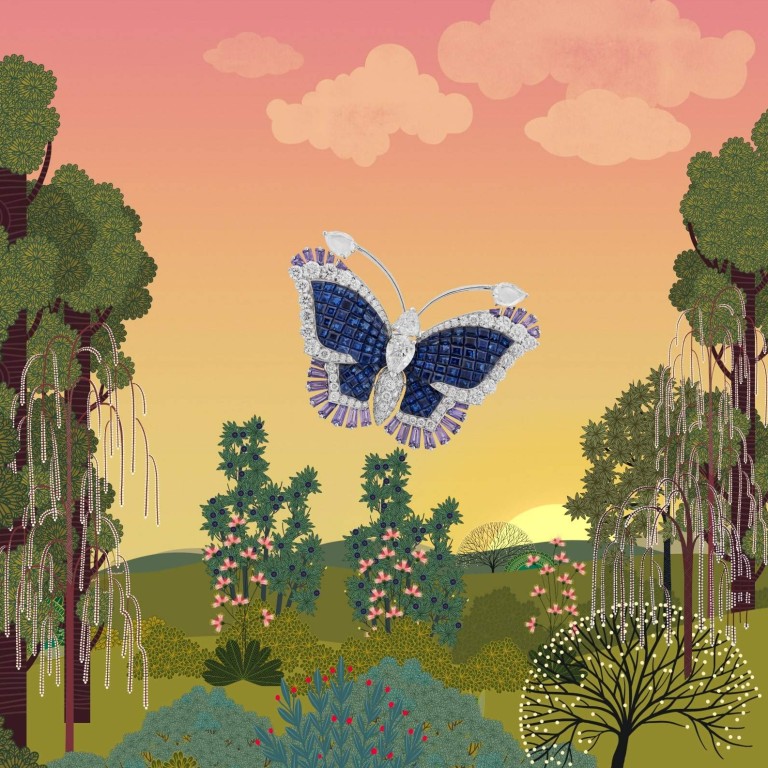 Van Cleef & Arpels’ Éventails butterfly clip in sapphires and white diamonds. Photos: VCA