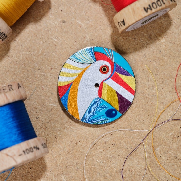 The dial for the Hermès Arceau Toucan de Paradis watch, crafted with silk thread from Agnès Paul-Depasse. Photo: David Marchon
