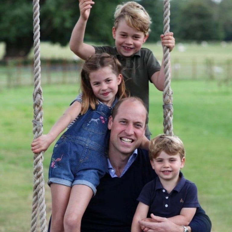 Royal fatherhood, then and now: Prince Philip and Queen Elizabeth with Prince Charles and Princess Anne, and Prince William with Prince George, Princess Charlotte and Prince Louis. Photos: AP, @dukeandduchessofcambridge/Instagram