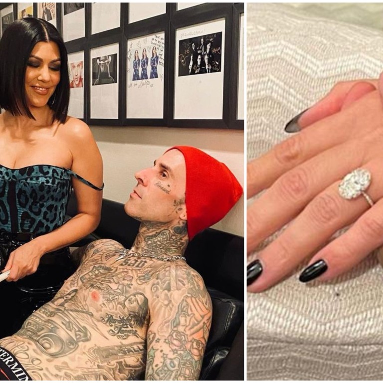 Blink-182 drummer Travis Barker and Kourtney Kardashian just got engaged – and he proposed with an engagement ring that might cost over US$1 million. Photos: @kourtneykardash, @atianadelahoya/Instagram