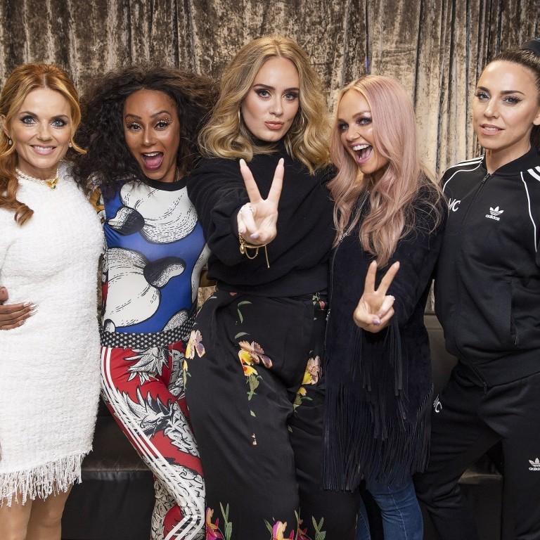 Adele with the Spice Girls – just one of eight celebrities who love Ginger, Scary, Baby, Sporty and Posh. Photo: @spicegirls/Instagram