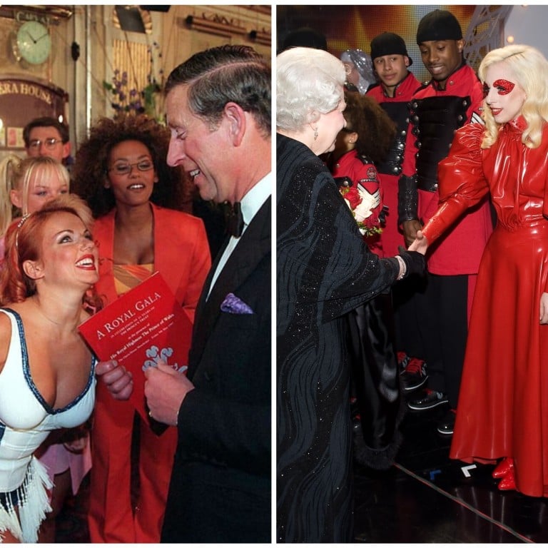 Katy Perry and Spice Girl Geri Halliwell both got Prince Charles’ attention, while Lady Gaga may have been out to startle Queen Elizabeth. Photo: Getty, AFP