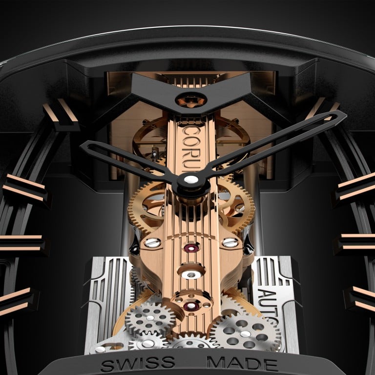 Inside the engine room of Corum’s Golden Bridge. Photo: Handout