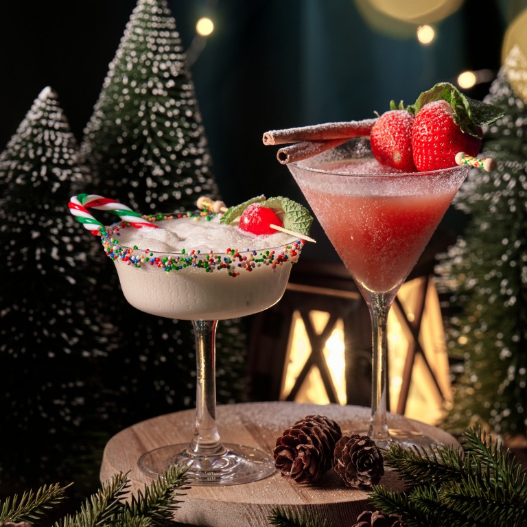This year’s festival cocktails – Magical Snowfall (left) and Magical Bauble – at the Kowloon Shangri-La. Photo: Handout