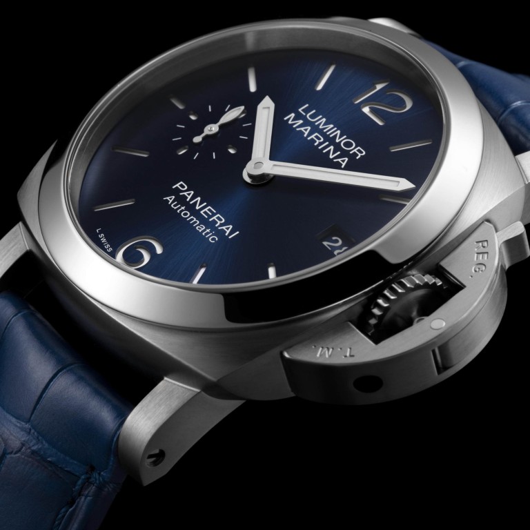 Panerai’s PAM01270 pairs a sun-brushed blue dial with a navy blue strap. Photos: Panerai