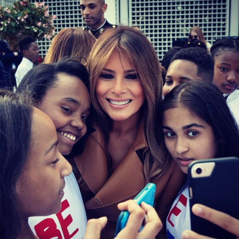 Melania Trump taking a selfie with some students. Photo: melaniatrump.com/be-best