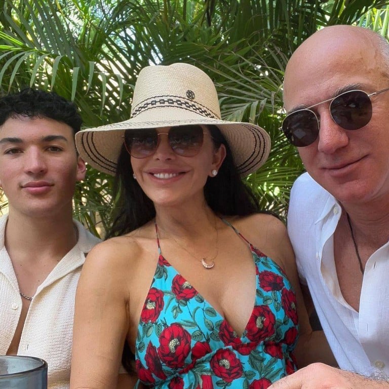 Jeff Bezos with Lauren Sánchez and her son Nikko. Photo: @laurenwsanchez/Instagram