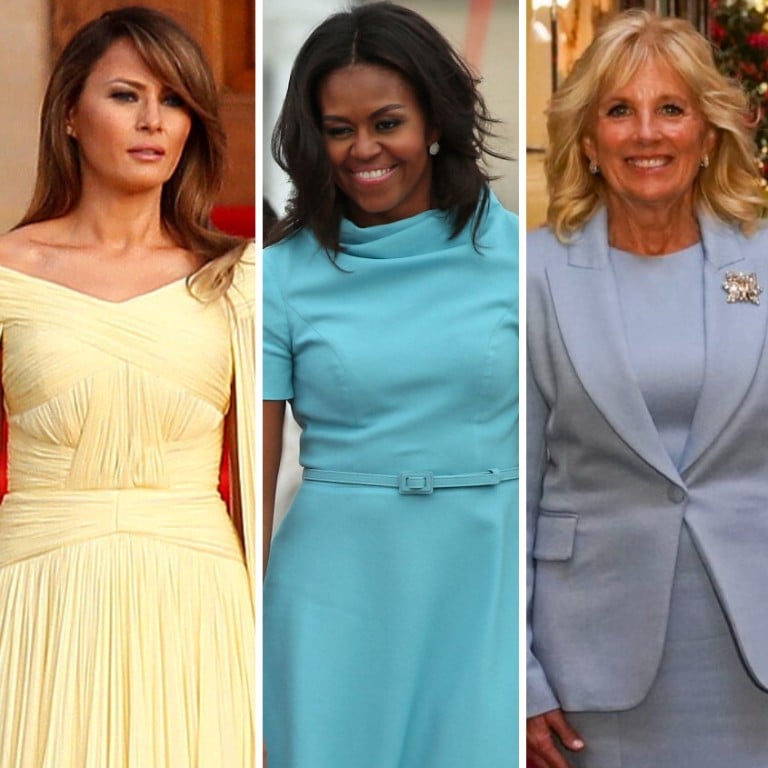 These outfits that US first ladies Melania Trump, Michelle Obama and Jill Biden wore are not only eye-catching, but also have a hefty price tag. Photos: Reuters, AFP, @parsnippo/Twitter, AP