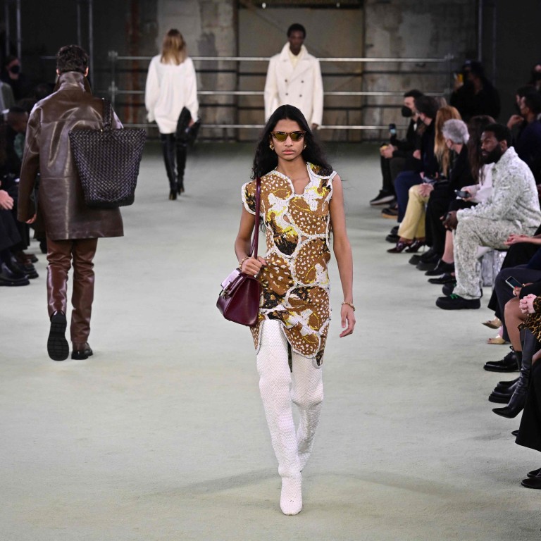 A model presents a creation during the Bottega Veneta women’s catwalk show for the autumn/winter 2022-2023 on the fifth day of the Milan Fashion Week in Milan, on February 26. Photo: AFP