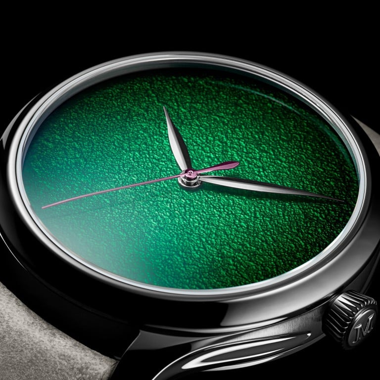 With Endeavour Centre Seconds Concept Lime Green, whose green dial fades to black on the perimeter, H. Moser & Cie have reinvented fumé with a much more complicated technique. Photo: H. Moser & Cie