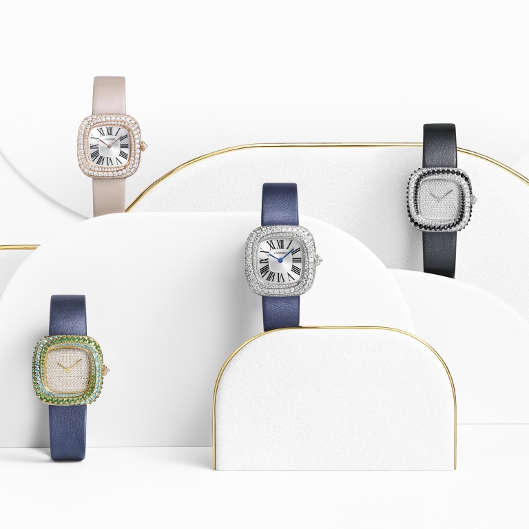 Happy family: the latest generation of the Coussin de Cartier, with its innovative deformable case. Photos: Cartier