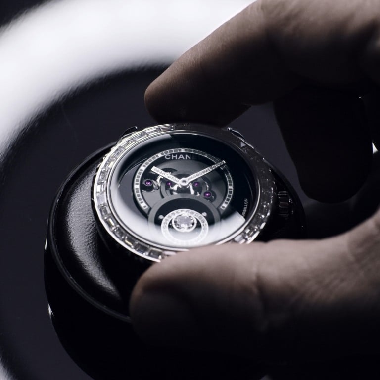The Chanel J12 Diamond Tourbillon Calibre features a flying tourbillon complication. Photo: Chanel