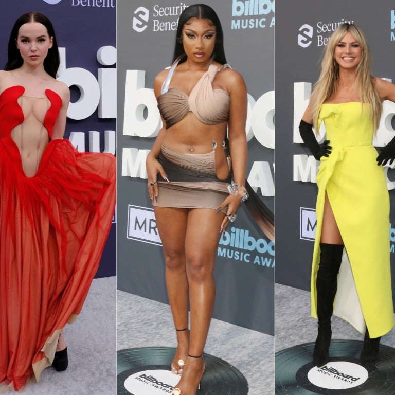 Doja Cat (far left) deserves an award for her Billboard Music Awards look, but Dove Cameron and Megan Thee Stallion made our worst dressed list. And what about Heidi Klum’s screaming yellow (far right)? Photos: Wires