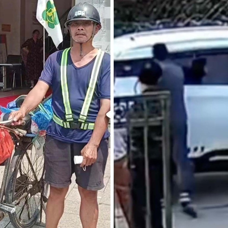 A father (left) rode his bicycle 2,500km to visit his son, and a man breaks into a car to save his grandson. Photo: SCMP composite