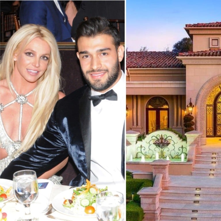 Britney Spears, Sam Asghari and their new Calabasas mansion. Photos: Getty Images for GLAAD/TNS, MLS